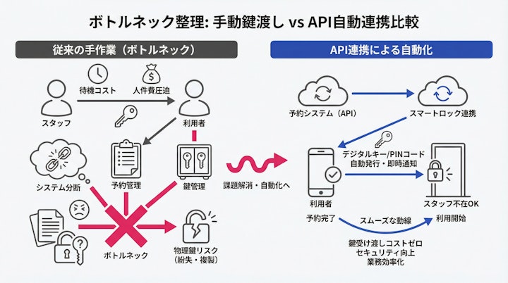 Comparison between manual key handover and automated API integration