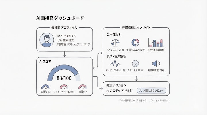 AI interview dashboard showing candidate evaluation metrics