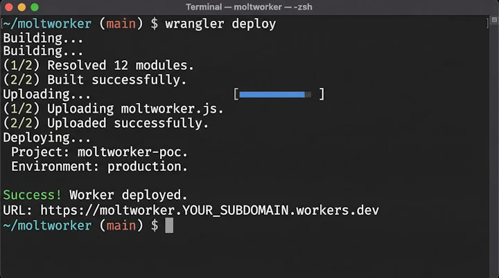 Cloudflare Workers deployment terminal
