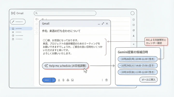 Gmail Help me schedule button and generated time slots