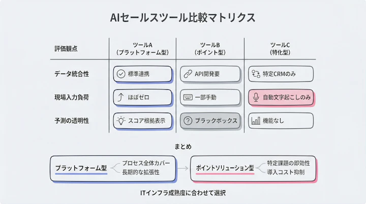 comparison matrix of AI sales tools