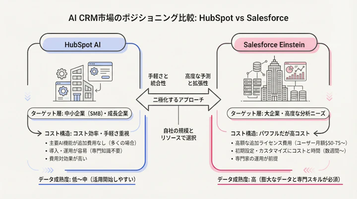 HubSpotとSalesforceのターゲット層とコスト構造の比較