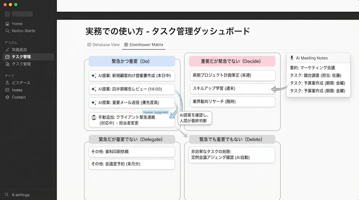 Eisenhower Matrix view in Notion with AI task suggestions