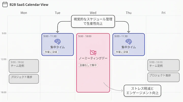Calendar with blocked focus time and no-meeting days