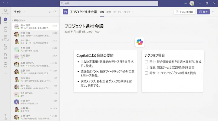Teams会議の要約・アクション項目表示
