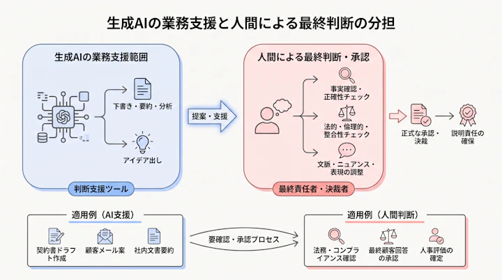 生成AIの業務支援範囲と人間による最終判断の分担