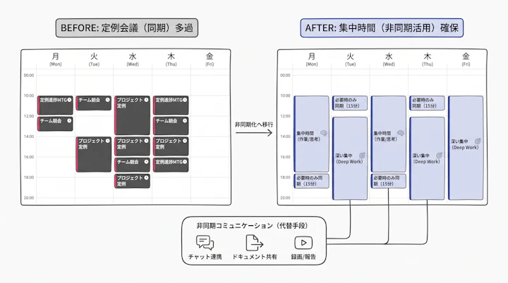 カレンダー上の定例会議を削減し集中時間を確保した例