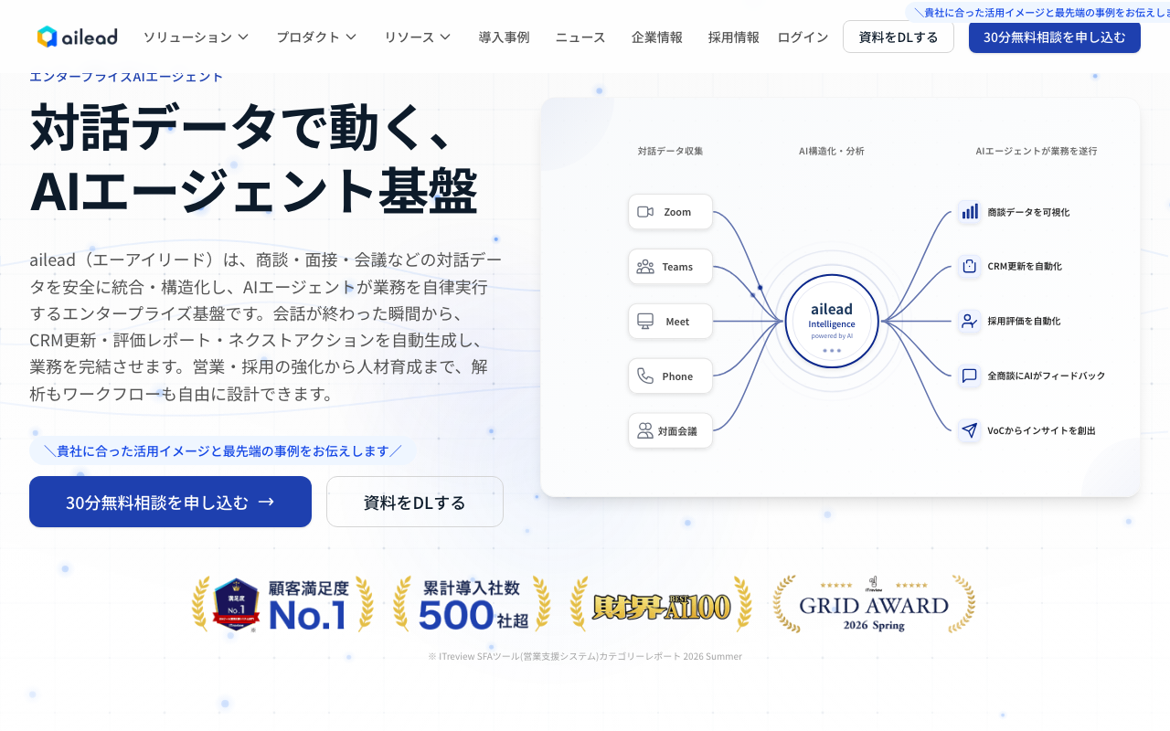 ailead の公式サイト（2026年10月13日撮影）