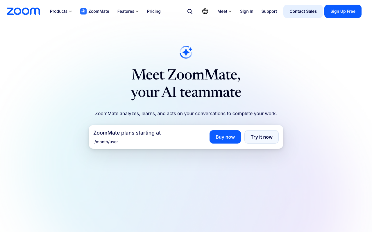 ZoomMate の紹介ページ（英語版）（2026年10月13日撮影）
